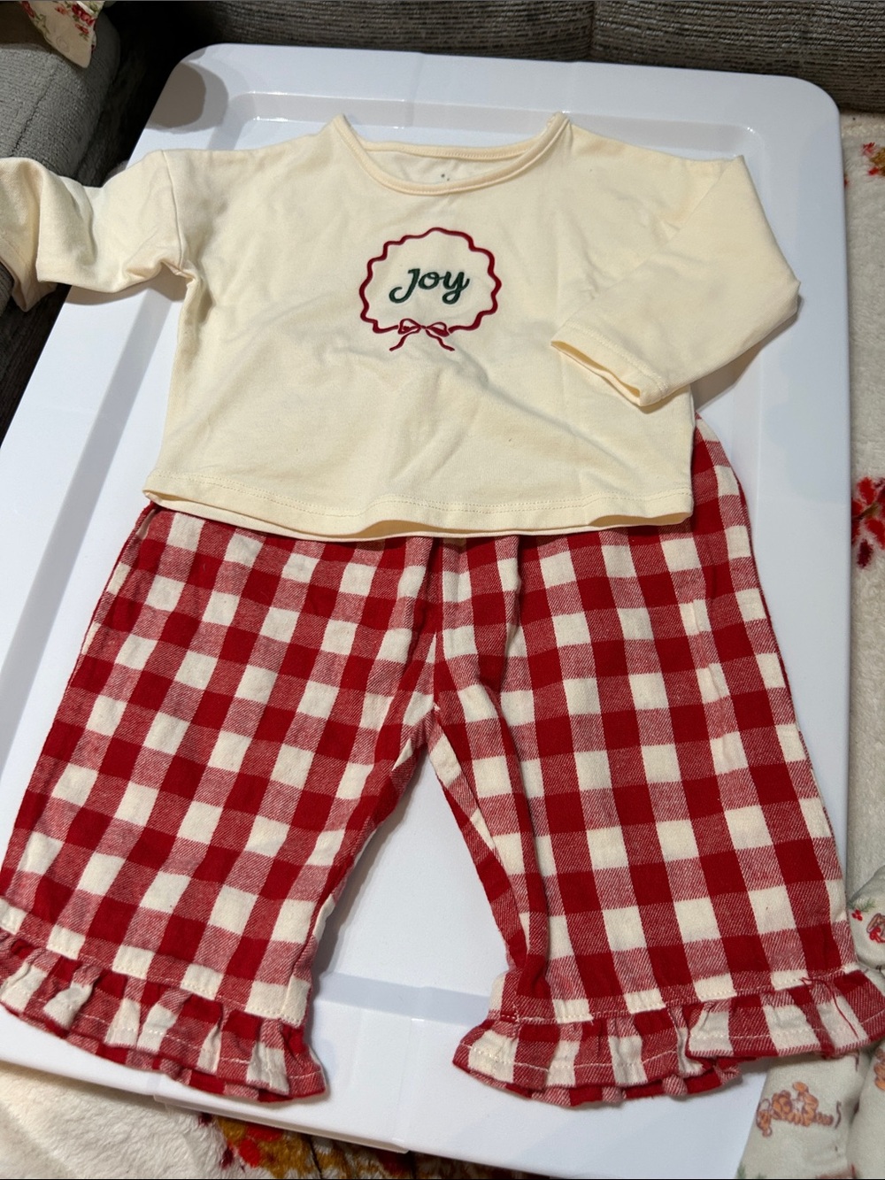 cloud island Cream Top with Red Plaid Pants